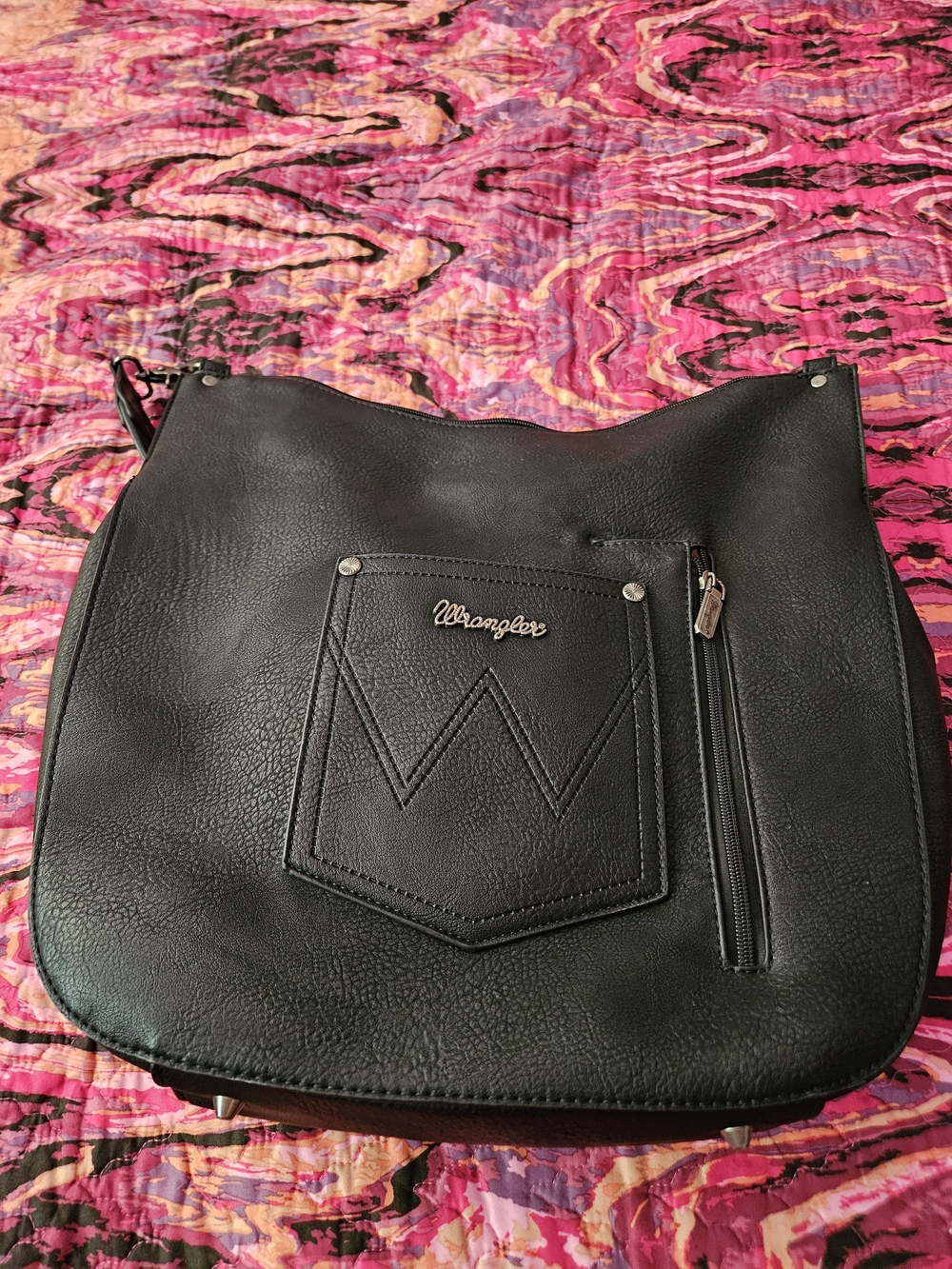 Wrangler Black Studded Shoulder Bag with Silver Accents - Picture 2 of 5